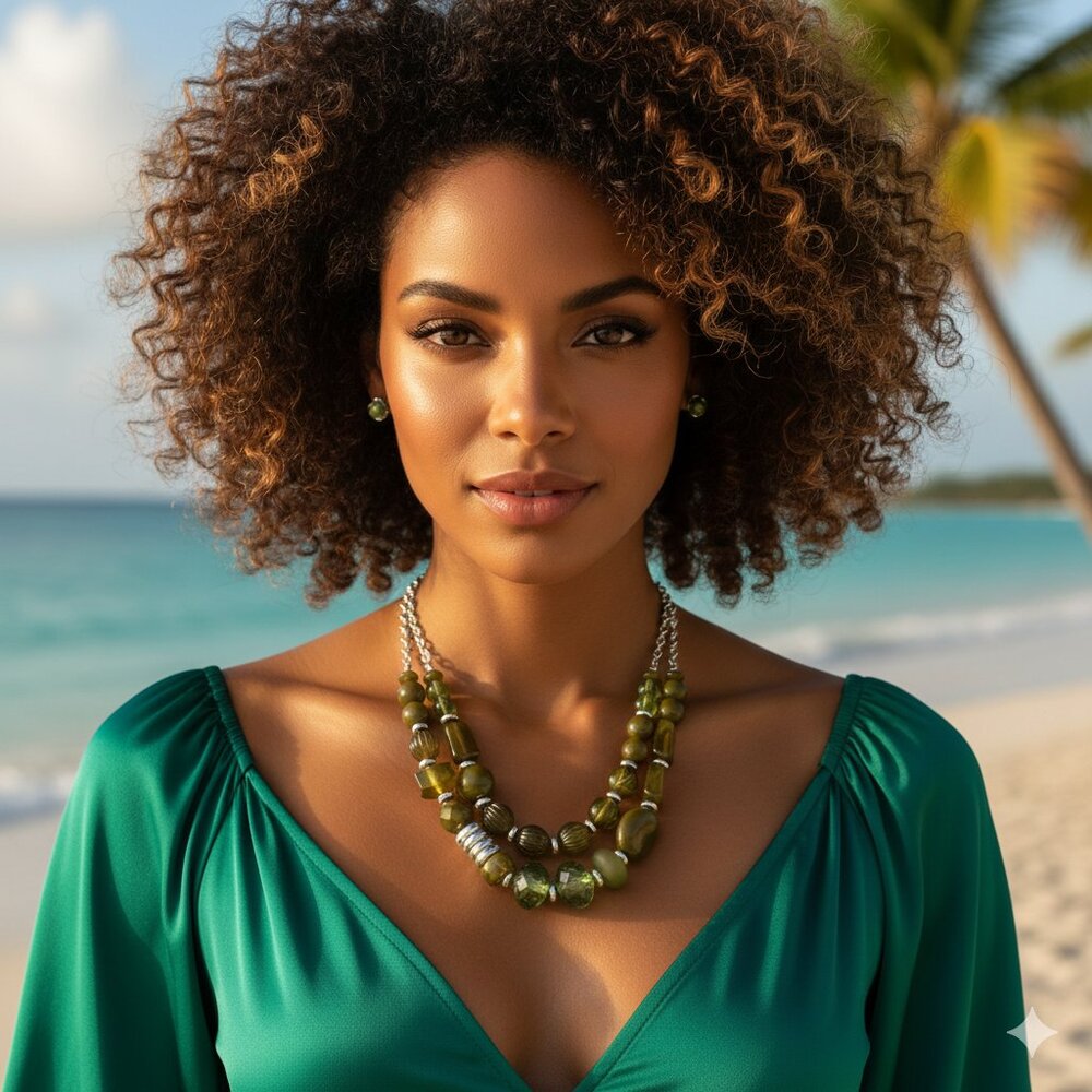 Pina Colada Paradise Green Necklace & Earrings